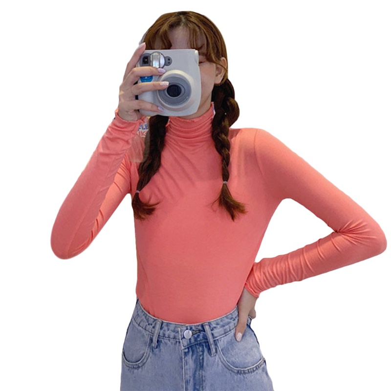 Áo Thun Tay Dài Cổ Lọ 10MK Màu Sắc Đơn Giản Phong Cách Hàn Quốc Cho Nữ