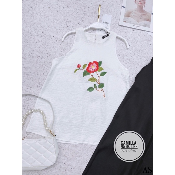 Set áo yếm thêu hoa phối quần sớ xanh đen