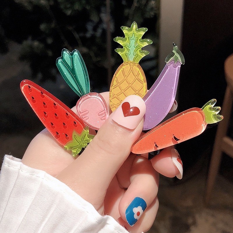 Ảnh thật+Video Kẹp Tóc Trái Cây Nhũ Kim Tuyến Tươi Mát