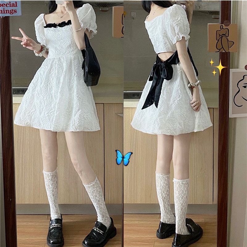 [MURIOKI] Đầm Babydoll Trắng Tay Phồng Không Viền Cho Bé Gái