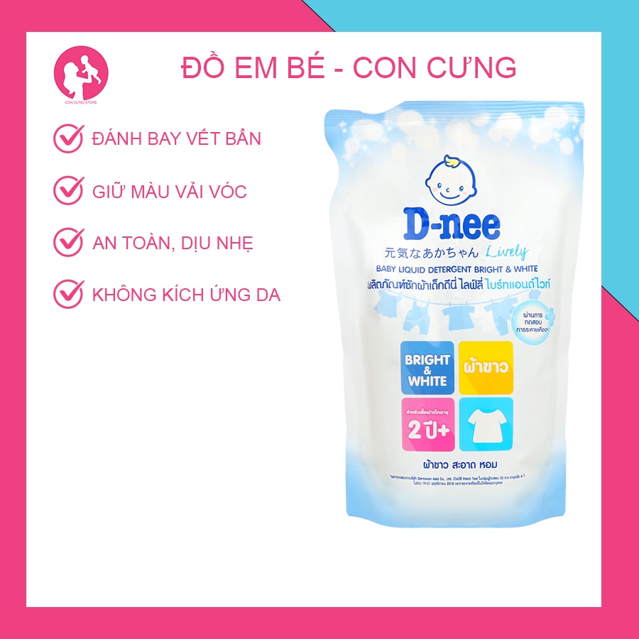 Nước giặt xả vải Dnee túi 600ml 5 màu màu xanh, tím, hồng, trắng, xanh lá cây - con cưng akachan