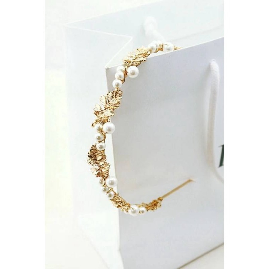 Cài tóc Hợp Kim Mạ Vàng Trang Trí Lá Đính Ngọc Trai Xinh Xắn Cho Nữ