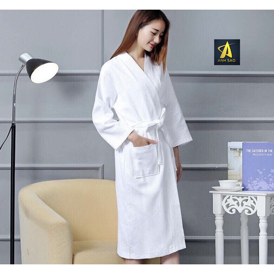 Áo choàng tắm nam / nữ tổ ong cao cấp Ánh Sao 100% cotton, dài 115cm có túi áo, chuẩn khách sạn 5 sao