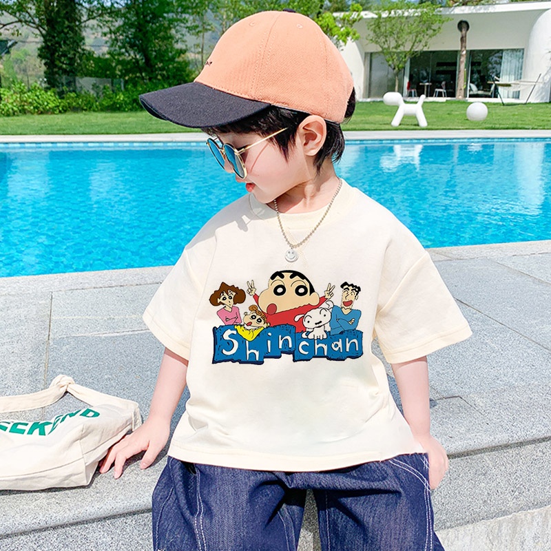 Áo Thun Dáng Rộng Cổ Tròn In Hình shin chan Dễ Thương Thời Trang Cho Bé Trai