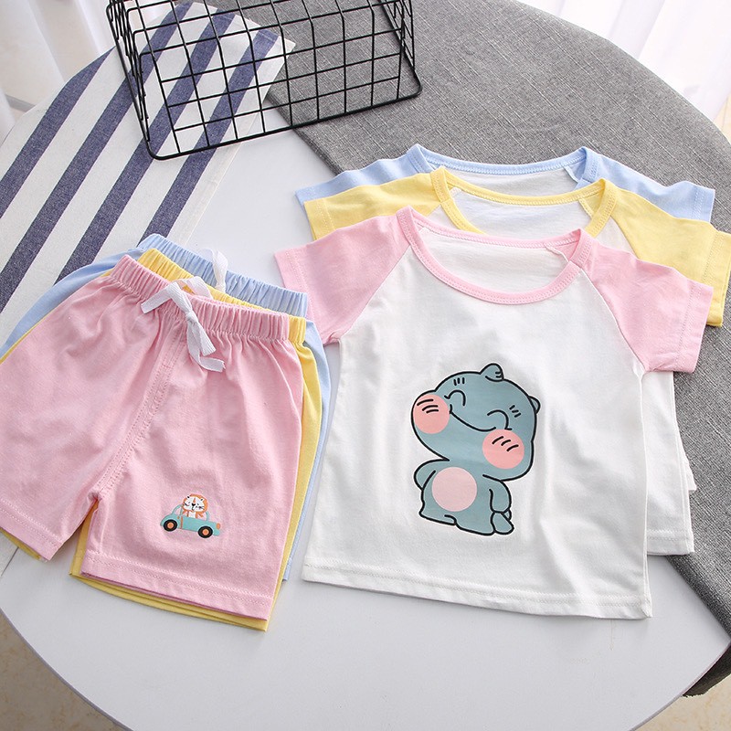 [Mẫu Mới 2021] Bộ Đồ Cotton Cộc Tay Hình In Ngộ Nghĩnh Cho Bé