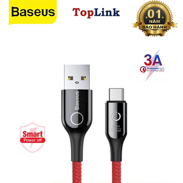 Cáp Sạc Type C Thông Minh Tự Ngắt Khi Sạc Đầy Pin Baseus Power Off Hỗ Trợ Sạc Nhanh QC 3.0 Cho Smartphone