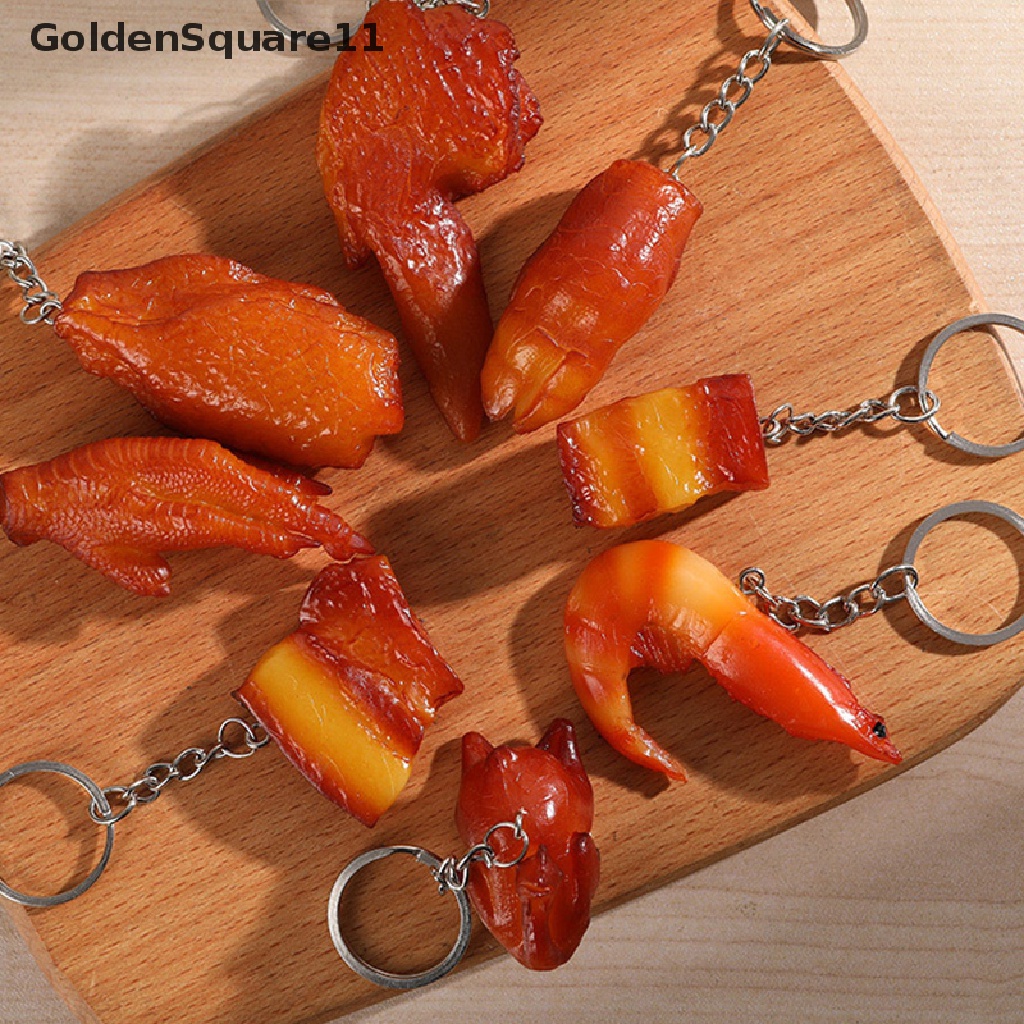 [Goldsquare11] Móc Khóa Kim Loại PVC Hình Cánh Gà / Thức Ăn Vui Nhộn Sáng Tạo Làm Quà Tặng