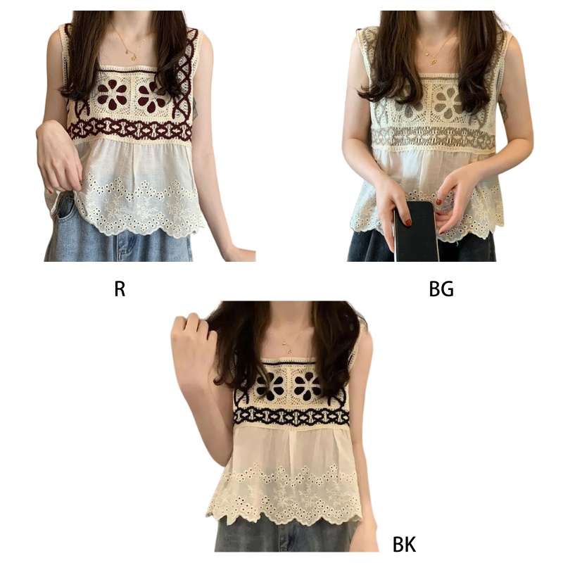 Áo Croptop Dệt Kim Phối Ren Hoa Thời Trang Cho Nữ