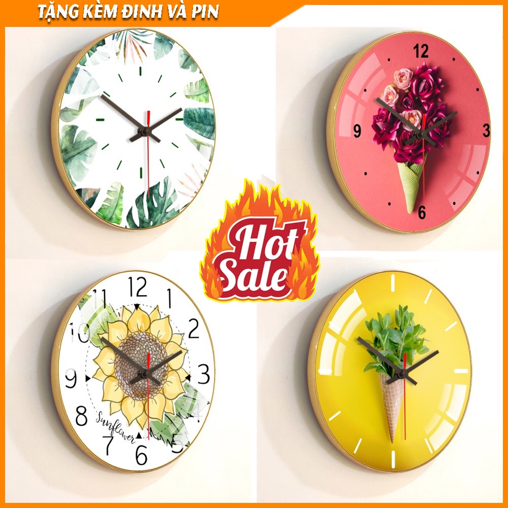 Đồng hồ gỗ treo tường kim trôi kiểu dáng vintage decor phòng tặng kèm đinh 3 chân không cần khoan tường