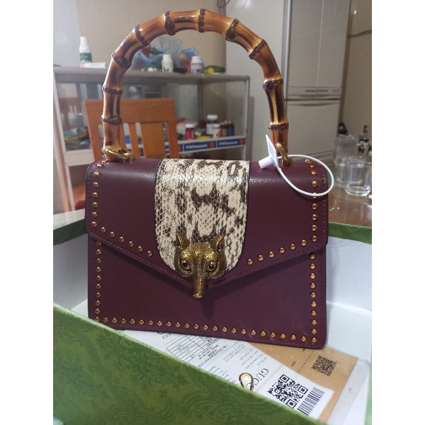 TÚI GUCCI FOX BAMBOO TOP HANDLE SIÊU VIP( Gucci Broche Glossy Leather )