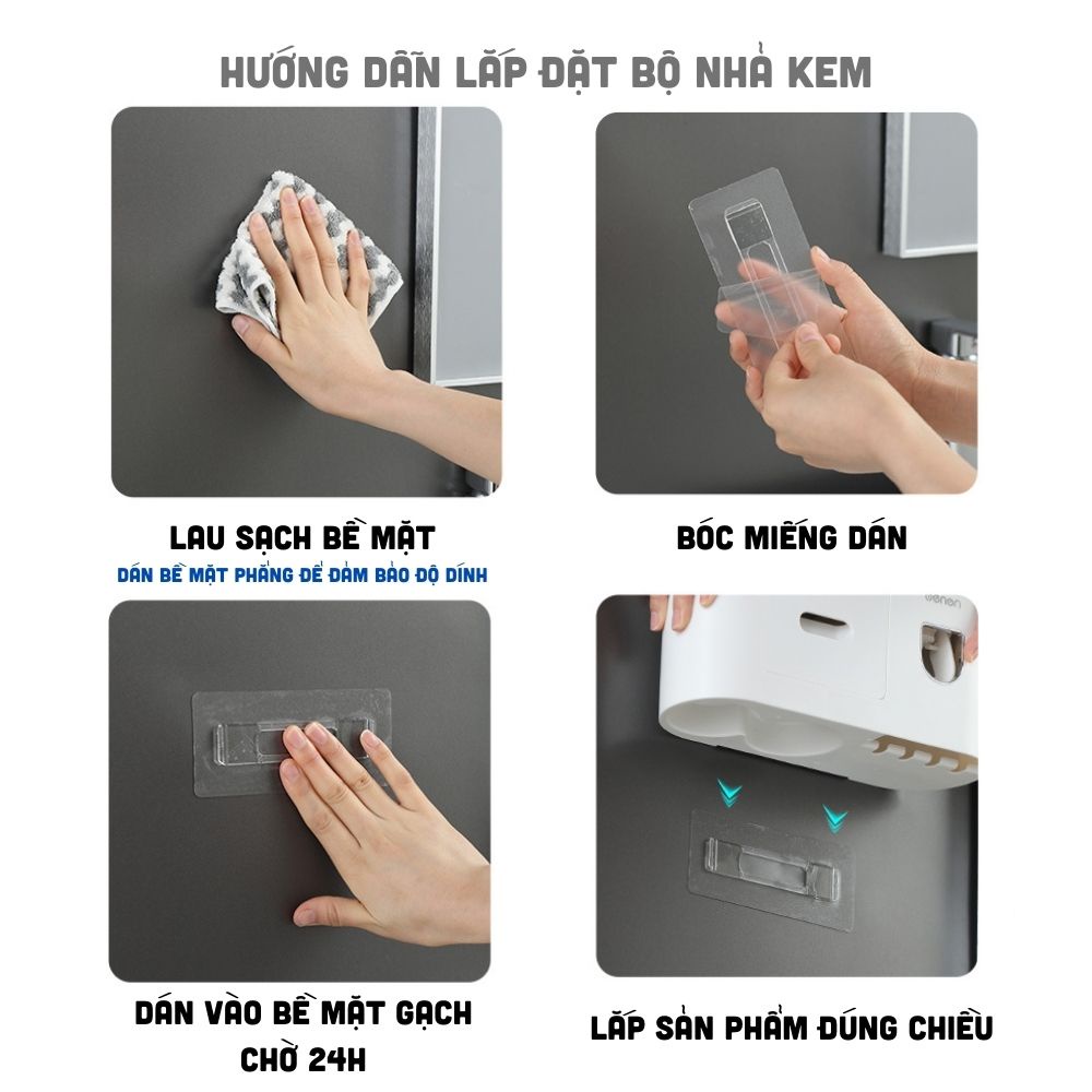 Bộ Nhả Kem Đánh Răng Tự Động, Kệ Để Bàn Chải Đánh Răng Dán Tường OENON