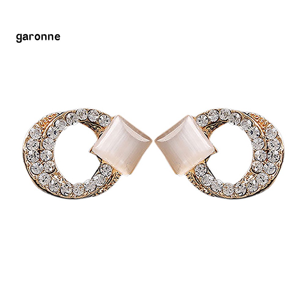 GA_1 Pair Fashion Women Lady Elegant Crystal Rhinestone Ear Stud Gold Tone Earrings