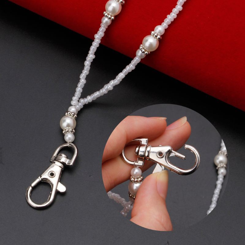 Dây đeo cổ giữ thẻ ID đính hạt ngọc trai nhân tạo có khóa cài tiện lợi