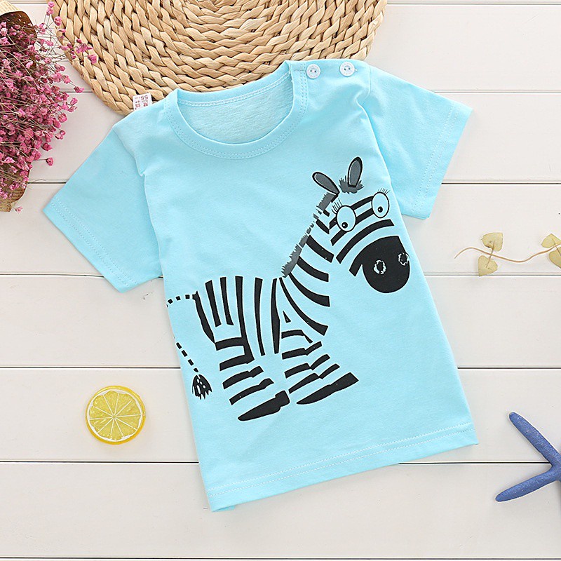 Áo thun tay ngắn cổ tròn chất liệu cotton thoáng khí thấm hút mồ hôi phong cách Hàn Quốc dành cho bé