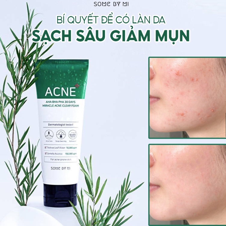 Sữa Rửa Mặt Làm Giảm, Ngăn Ngừa Mụn Some By Mi AHA BHA PHA 30 Days Miracle ACNE Clear Foam 100ml