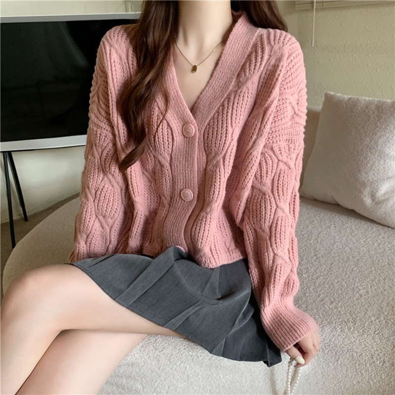 Áo khoác cardigan dệt kim SUXI dáng rộng phong cách cổ điển dễ phối đồ cho nữ