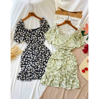 Đầm hoa cúc thắt dây lưng