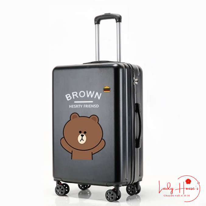 Vali Du Lịch Tay Kéo In Hình Gấu Dễ Thương Chất Liệu Nhựa Nhám PC+ABS Cao Cấp Hàng Sẵn Đủ Size 20/24/26 inch