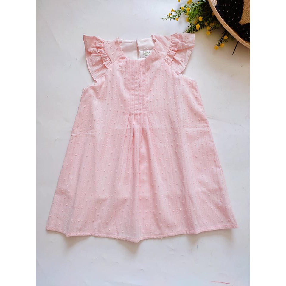 Đầm hồng cam cotton, tay cánh tiên cho bé gái