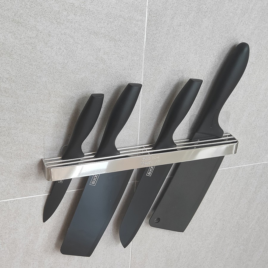Kệ để dao dán tường giá cài dao 3 ngăn kệ treo dao nhà bếp ống cắm dao bằng inox kèm miếng dán