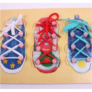 Buộc giày 3 xỏ giày luồn dây khớp hình thông minh đồ chơi Montessori
