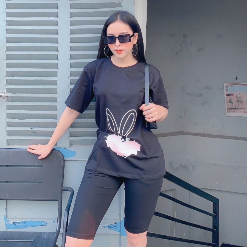 Đồ Bộ Nữ TS02331 Đồ Bộ Mặc Nhà Chất Cotton 100% Co Dãn Đanh Mịn Quần Ngố Lửng In Hình Con Thỏ Size 40KG - 80KG | BigBuy360 - bigbuy360.vn