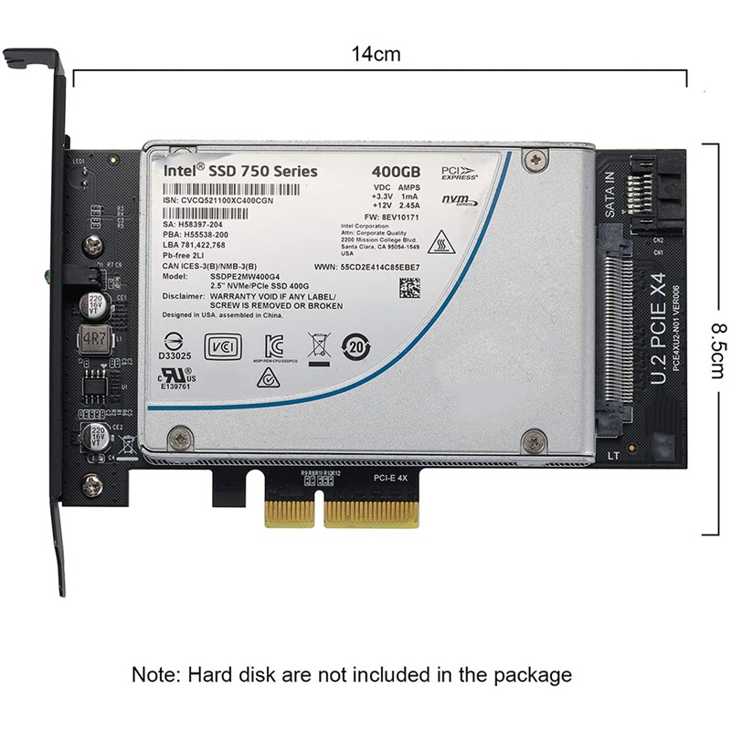 U.2 to PCI-E X4 Riser Card 3.0 SFF-8639 to SSD Extension Adapter U.2 SSD SATA PCI Express Card for 2.5 Inch SATA HDD