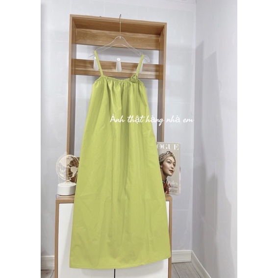 Váy hai dây bo chun xanh sp000105
