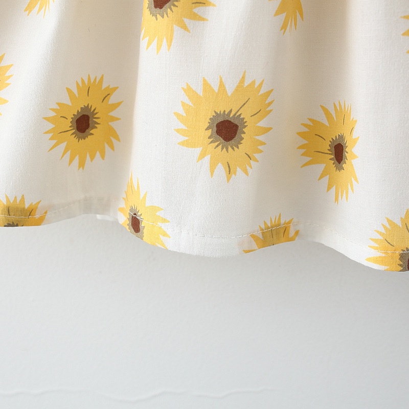 Váy  hình hoa hướng dương cổ búp bê tay ngắn có túi thời trang mùa hè cho bé gái 1-5 tuổi