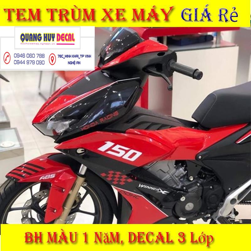 Tem trùm xe Winner X đỏ đen, độ thiết kế team dán phủ decal xe máy giá rẻ đẹp