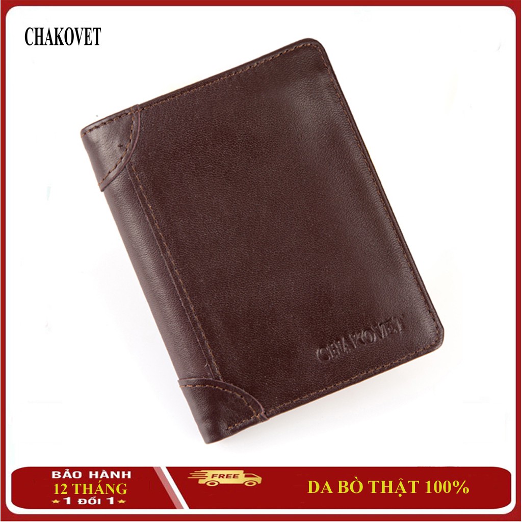 Ví nam da bò dáng đứng thời trang cao cấp Chakovet CKVD.268, có nhiều ngăn đựng tiền và thẻ tiện dụng, đẹp và phong cách