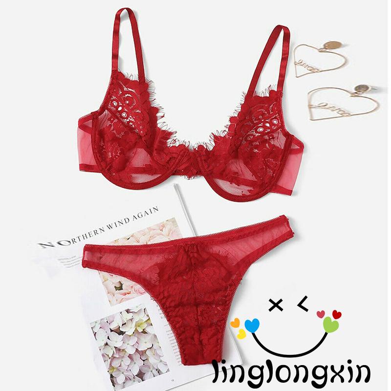 ☎Qz☆Bộ Áo Lót Ren + Quần Lót Chữ T Lưng Cao Màu Sắc Gợi Cảm Cho Nữ