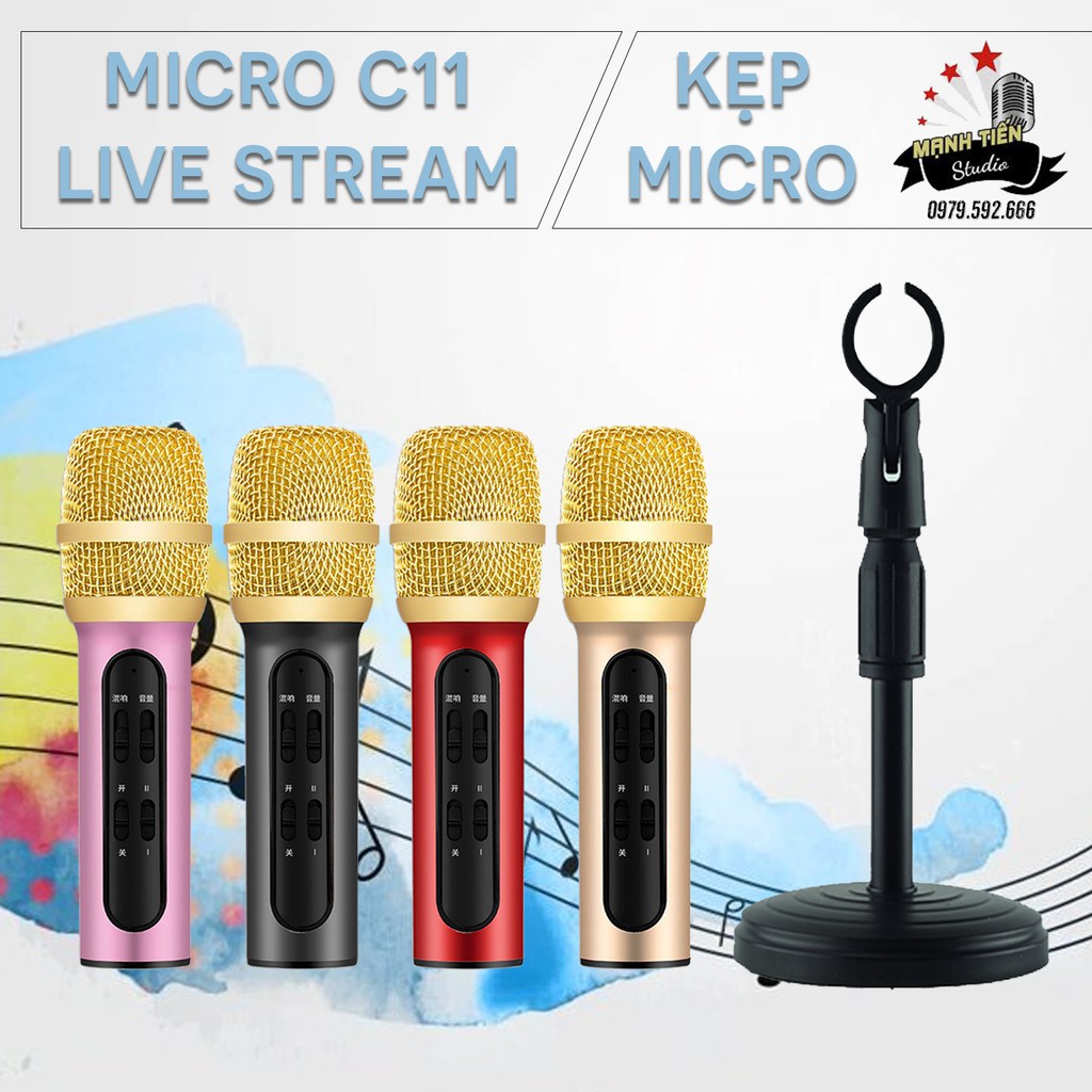 [Mã ELHACE giảm 4% đơn 300K] [COMBO TIỆN LỢI] MICRO C11 KARAOKE THU ÂM - CHÂN MICRO MINI