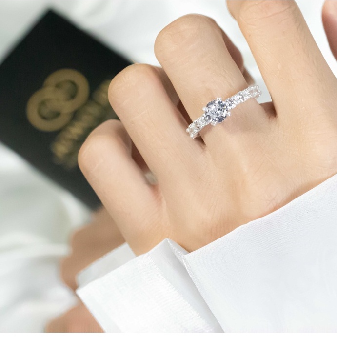 Nhẫn Bạc Nữ s925 Bạc Ý 4 Chấu Thân Đính Full Đá - T&amp;T Jewelry cao cấp NN068