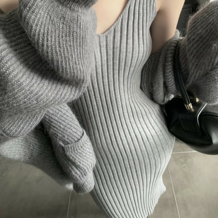 Đầm SUXI dáng ôm dệt kim không tay màu trơn thời trang cho nữ