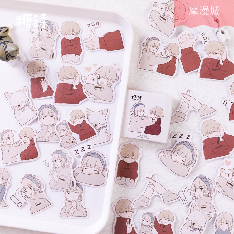 45 Sticker nhãn dán họa tiết cặp đôi hoạt hình dễ thương để trang trí thủ công