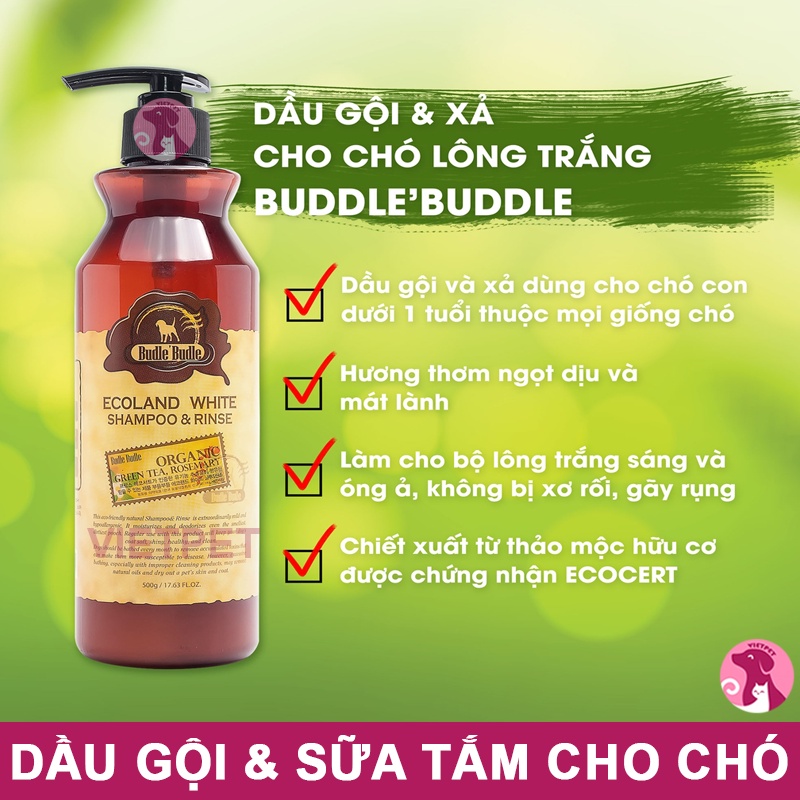 🧧 [SALE TẾT]🧧 Sữa tắm/ Dầu gội và xả chó lông trắng Budle'Budle (500ml)(Nhập Khẩu Hàn Quốc)