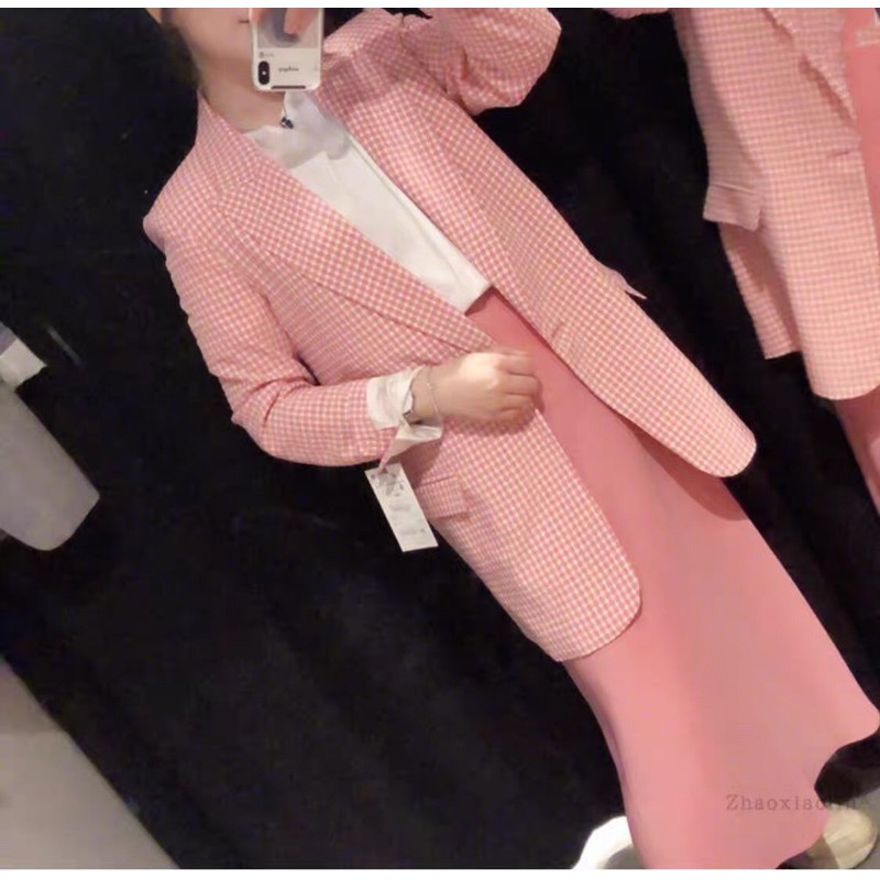 CẢ SET BLAZER KẺ CARO HỒNG ZARA CỰC XINH