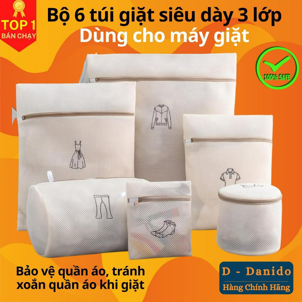 Bộ 6 túi giặt siêu dày 3 lớp cao cấp chất liệu túi lưới bảo vệ quần áo dùng cho máy giặt tiện dụng chính hãng D Danido