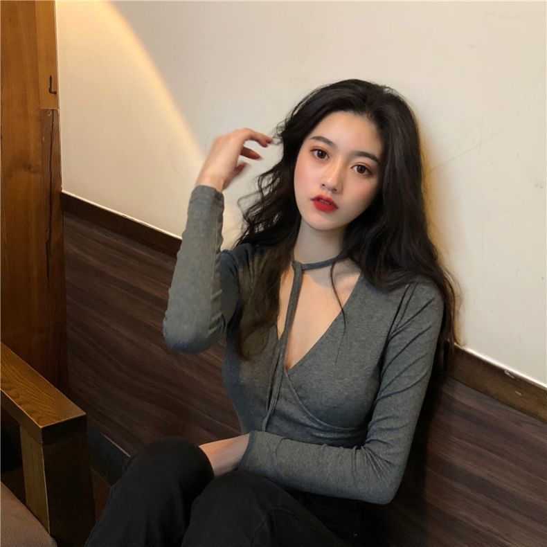 Áo Thun COZOK Tay Dài Cổ Chữ v Dáng Ôm Đan Chéo Quyến Rũ Trẻ Trung Cho Bạn Gái