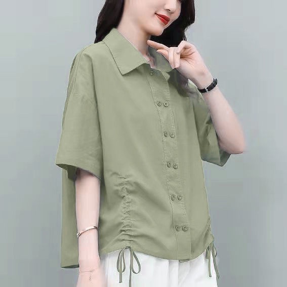 Áo Sơ Mi Tay Ngắn Hai Lớp Cổ Bẻ Dáng Rộng Thời Trang Dành Cho Nữ