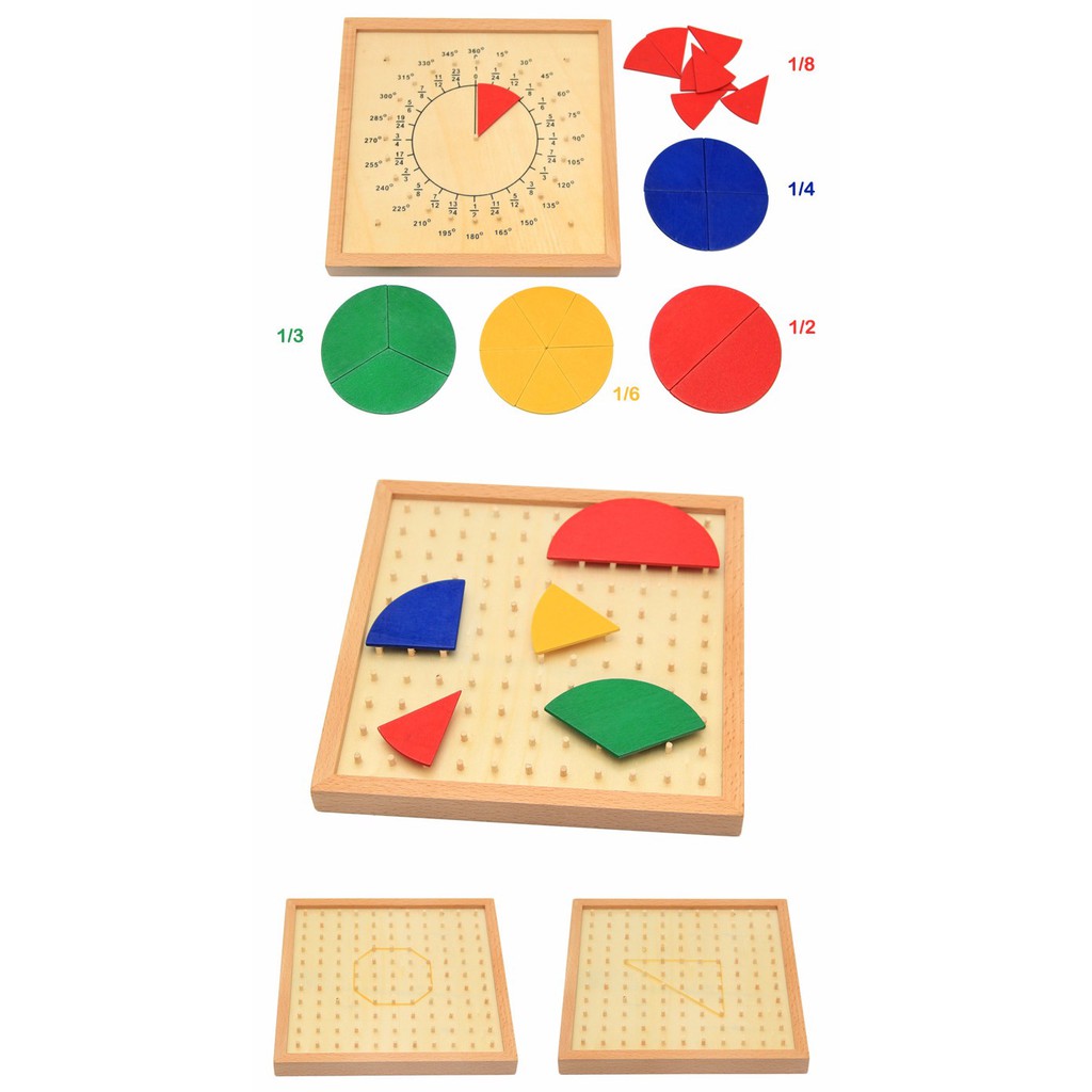 Bảng ghép hình chia tọa độ Montessori (Fraction Board)