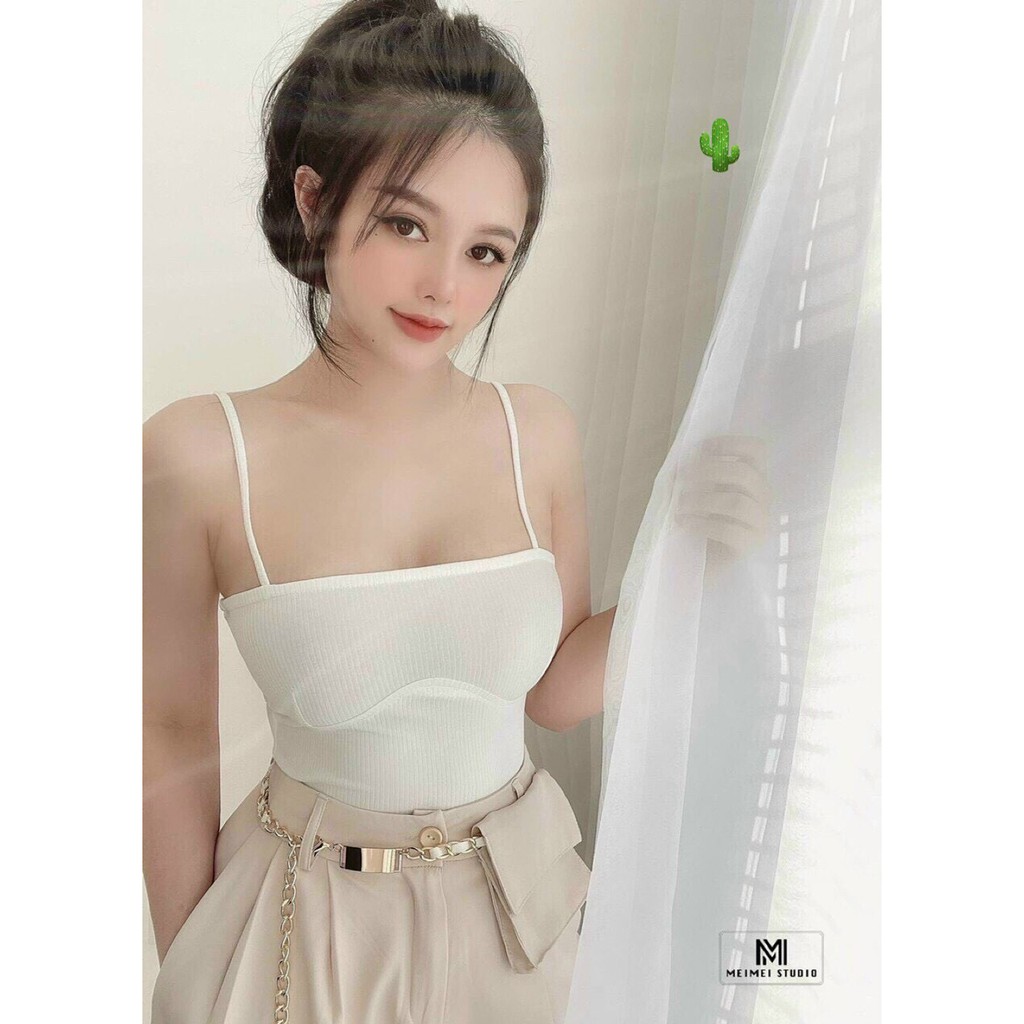 Áo hai dây trơn croptop kèm mút ngực cực xinh , chất thun gân mềm mịn co giãn