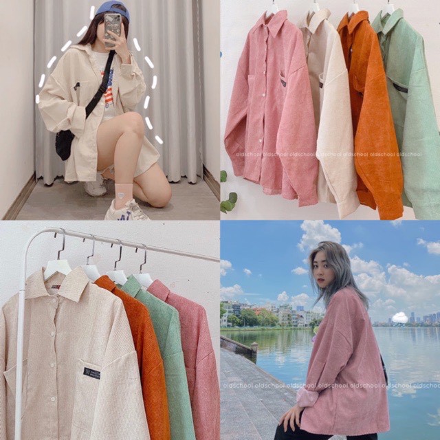 Áo Sơ Mi Nhung Tăm Ulzzang - Áo Khoác Form Rộng Unisex Freesize Potazi SM01