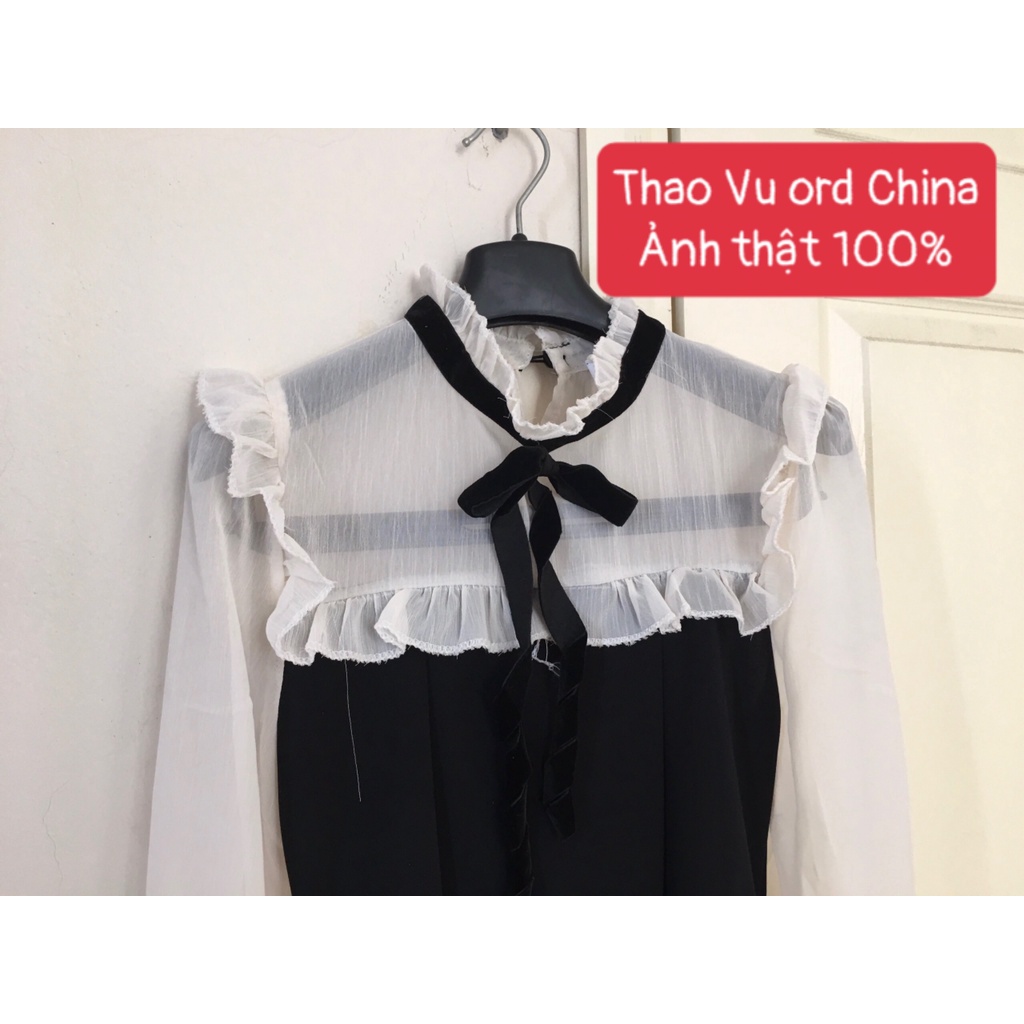 Váy Tay Bồng Nơ Đen ⚡️ẢNH THẬT⚡️Váy Đầm Cotton, Dáng Xinh Tay Dài Cho Nữ | BigBuy360 - bigbuy360.vn