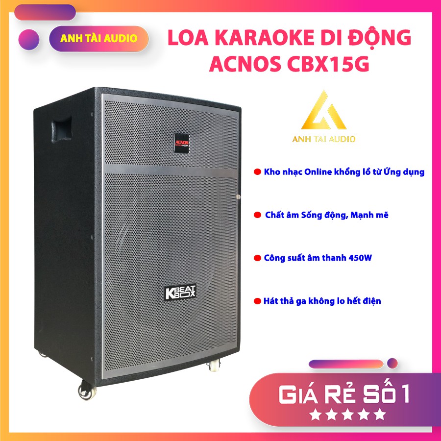 Loa kéo karaoke ACNOS CBX15G ắc quy dùng 5-7h, bảo hành chính hãng - Anh Tài Audio