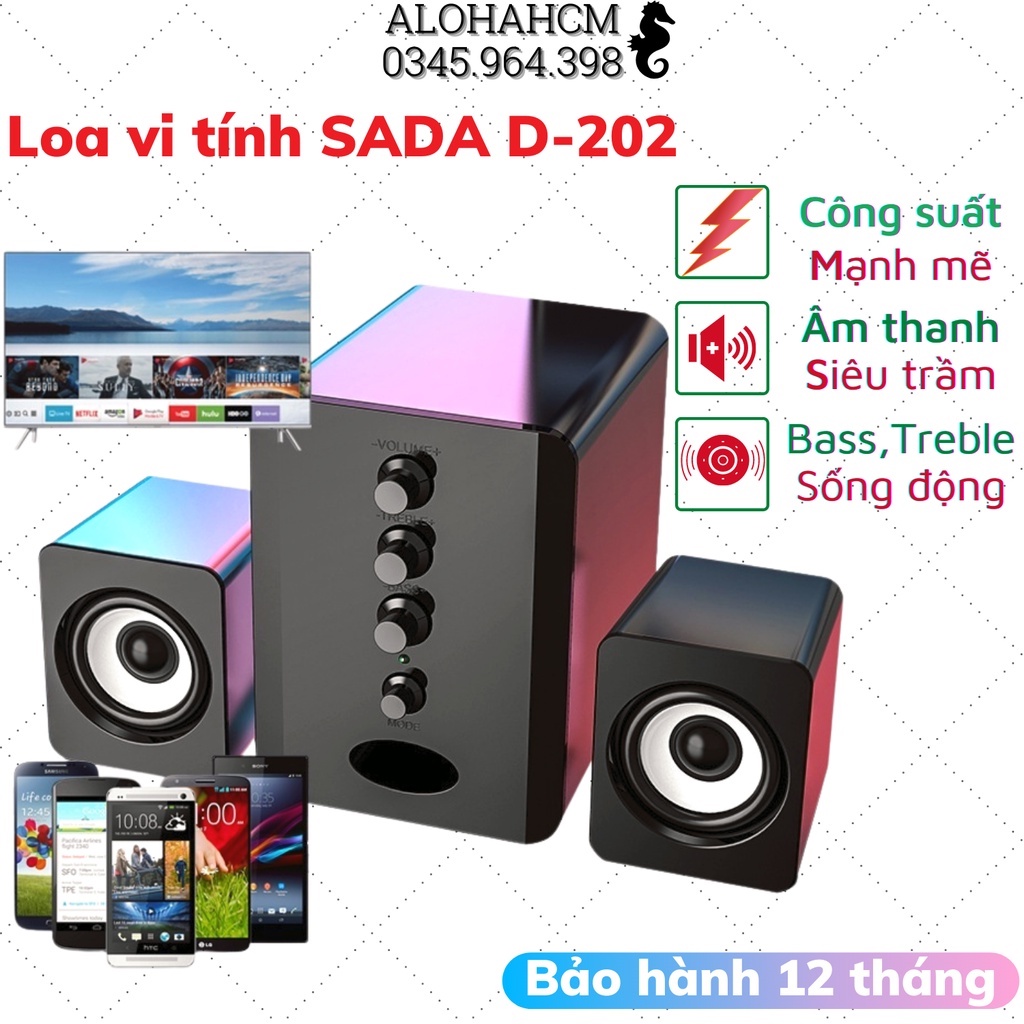 Bộ Loa Máy Tính USB SADA D202, Loa Vi Tính Mini Công Suất Lớn, Dàn Loa Âm Thanh Tuyệt Đỉnh, Thiết Kế Bắt Mắt Sang Trọng