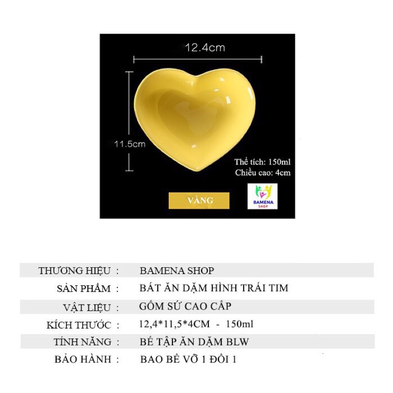 Bát ăn dặm gốm sứ hình trái tim 150ml dành cho bé ăn dặm