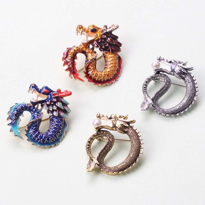 Ghim Cài Áo Hình Rồng Đỏ Hai Màu Sắc Cá Tính