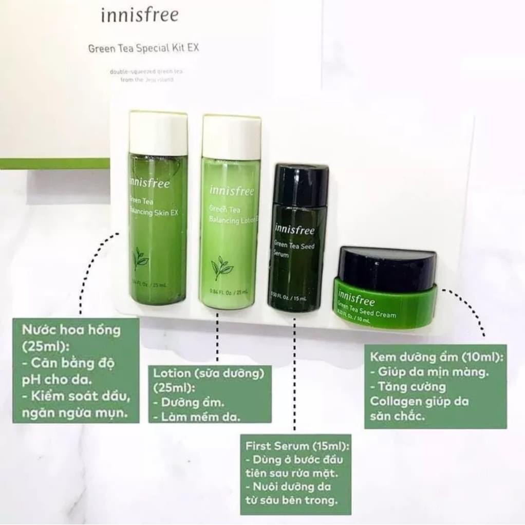 SET DƯỠNG DA TRÀ XANH INNISFREE MINI 4 MÓN HÀN QUỐC